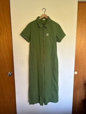 Lucy & Yak Olive Green Short-Sleeve Wide-Leg Ragan Jumpsuit
